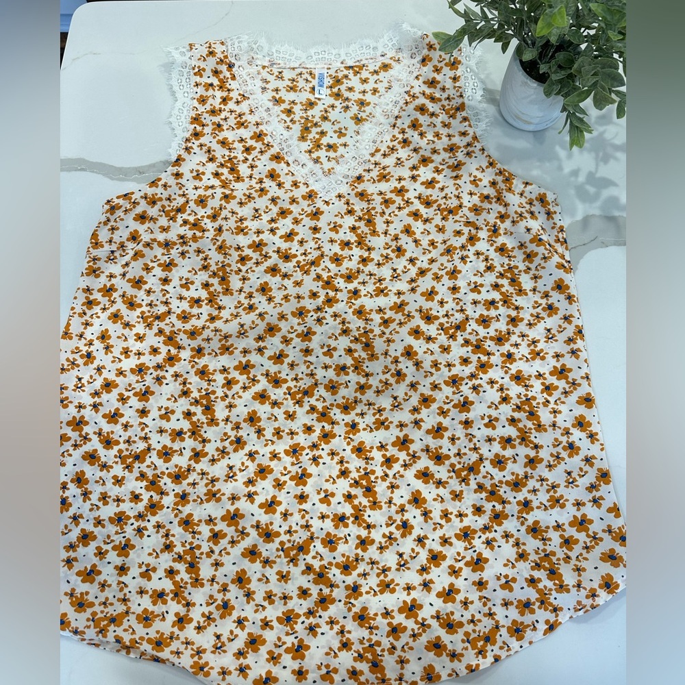 Viishow orange floral lace tank blouse